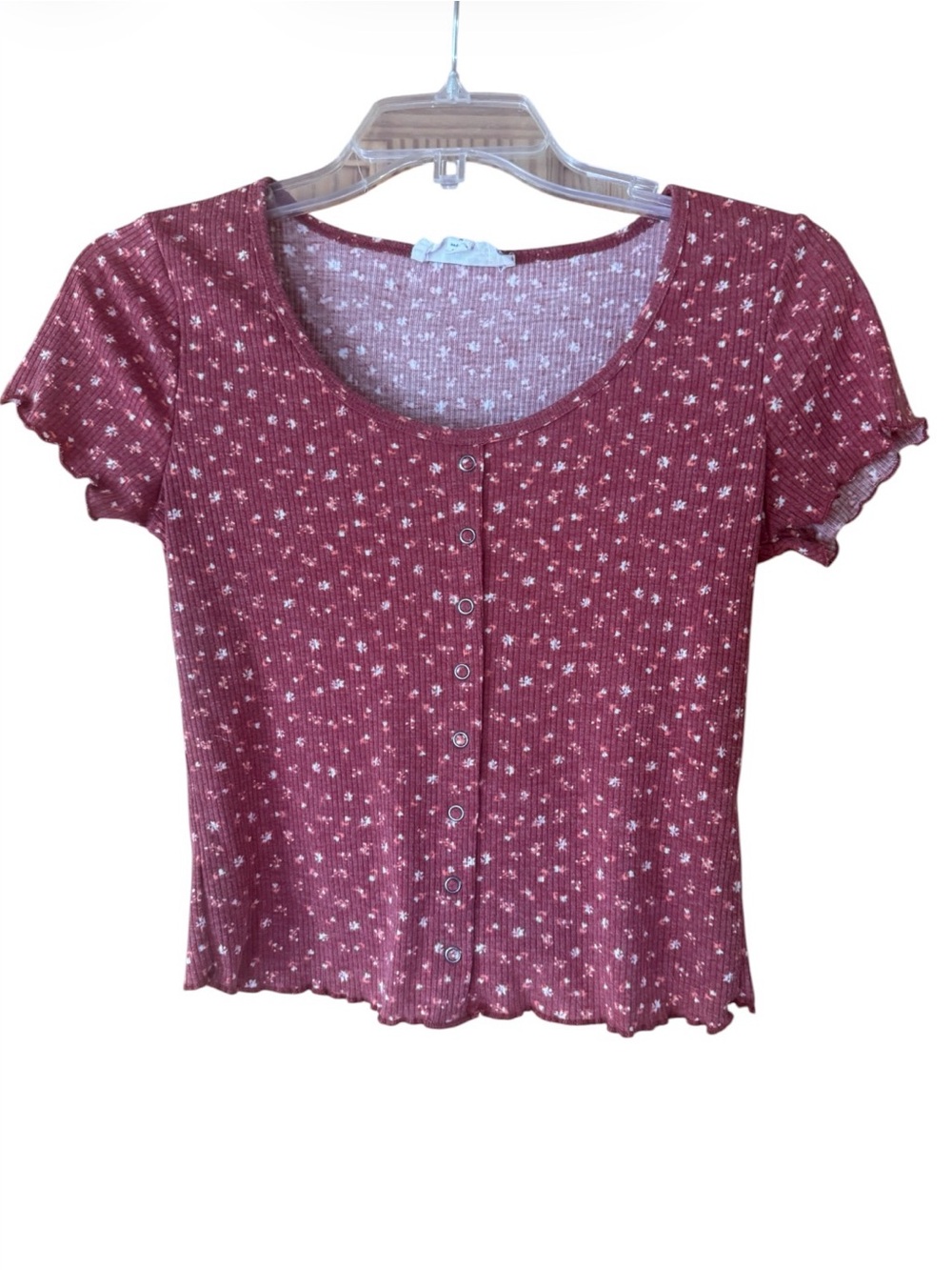 Hippie Rose Dusty Rose Floral Button-Front Crop Top